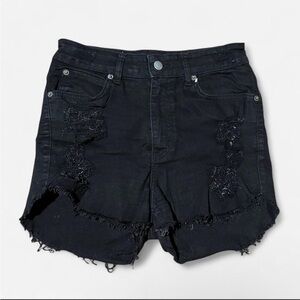 LF Carmar High Waisted Distressed Black Denim Shorts